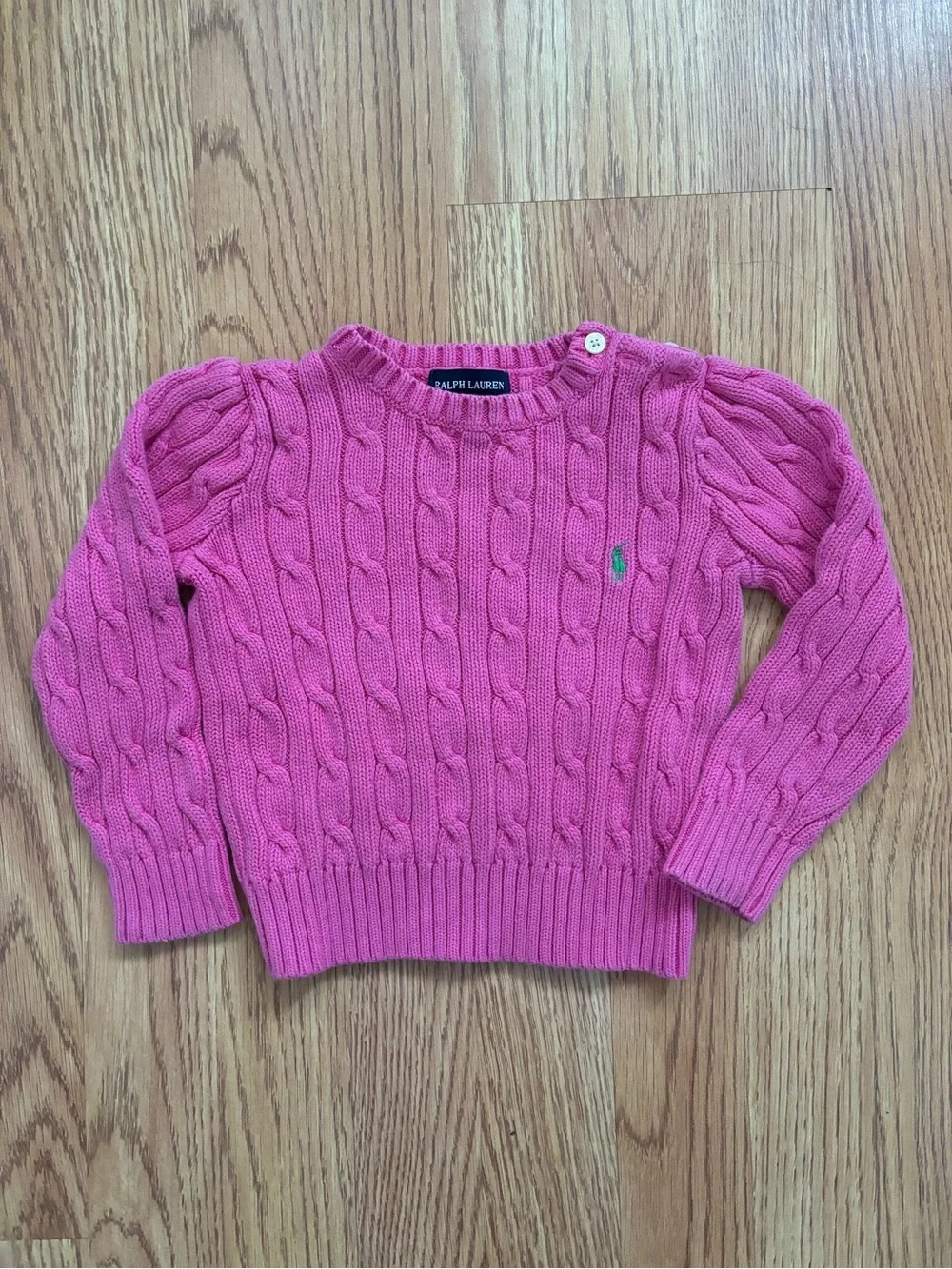 Ralph Lauren Girls Pink Cable-Knit Crew Sweater
